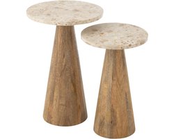 J-Line bijzettafel Rond Marmer - hout - beige/bruin - set van 2