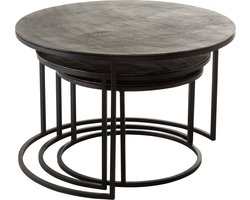 J-Line bijzettafel Rond Oxidize - aluminium/ijzer - zwart/groen - set van 3