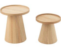 J-Line bijzettafel Rond + Rand - hout - naturel - set van 2