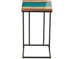 J-Line bijzettafel Vierkant - hout/epoxyhars - naturel/blauw