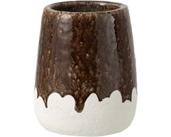 J-Line bloempot 2 Delig - keramiek - wit/bruin - large