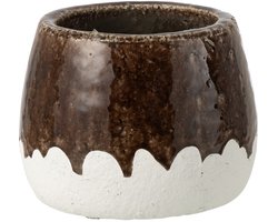 J-Line bloempot 2 Delig - keramiek - wit/bruin - medium