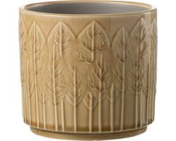 J-Line bloempot Blad - keramiek - beige - medium - 2 stuks - Ø 14 cm