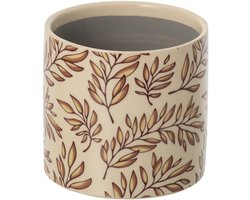 J-Line bloempot Bladeren - keramiek - ecru/bruin - medium