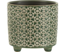 J-Line bloempot Bloem - keramiek - groen - small - 2 stuks - Ø 12 cm
