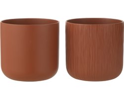 J-Line bloempot Gen - keramiek - bruin - extra large - 2 stuks - Ø 20.5 cm