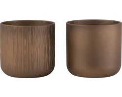 J-Line bloempot Gen - keramiek - goud/koper - medium - 2 stuks - Ø 15 cm