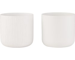 J-Line bloempot Gen - keramiek - wit - medium - 2 stuks - Ø 15 cm