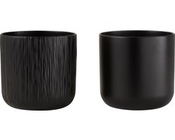J-Line bloempot Gen - keramiek - zwart - extra large - 2 stuks - Ø 21 cm