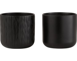J-Line bloempot Gen - keramiek - zwart - medium - 2 stuks - Ø 15 cm
