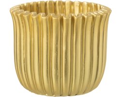 J-Line bloempot Geribbeld - cement - goud - large
