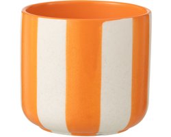 J-Line bloempot Gestreept - keramiek - oranje/wit - medium