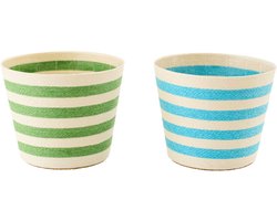 J-Line bloempot Gestreept - papier - azuurblauw/groen - extra large - set van 2