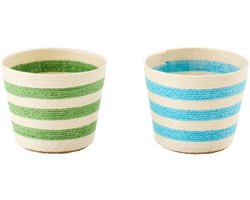 J-Line bloempot Gestreept - papier - azuurblauw/groen - extra small - set van 2