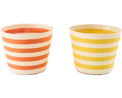 J-Line bloempot Gestreept - papier - geel/oranje - extra large - set van 2