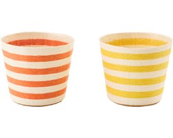 J-Line bloempot Gestreept - papier - geel/oranje - large - set van 2