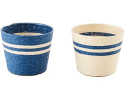 J-Line bloempot Gestreept - papier - wit/blauw - extra small - set van 2