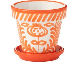 J-Line bloempot Granada Handmade + Painted - keramiek - oranje - small - Ø 21 cm