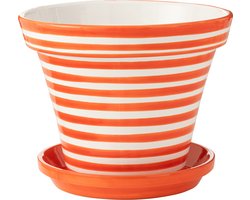 J-Line bloempot Granada Stripes Handmade + Painted - keramiek - oranje - extra large - Ø 50 cm