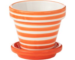 J-Line bloempot Granada Stripes Handmade + Painted - keramiek - oranje - extra small - Ø 17 cm