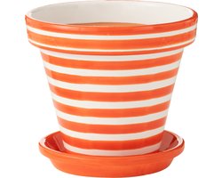 J-Line bloempot Granada Stripes Handmade + Painted - keramiek - oranje - large - Ø 35 cm