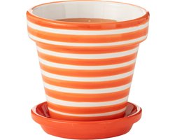 J-Line bloempot Granada Stripes Handmade + Painted - keramiek - oranje - small - Ø 21 cm