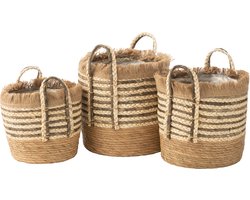 J-Line bloempot - jute/kunststof - naturel/bruin - 3 stuks