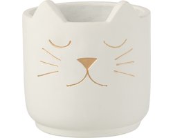 J-Line bloempot Kat - cement - wit/goud - small - Ø 14 cm