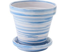 J-Line bloempot - keramiek - blauw/wit - medium