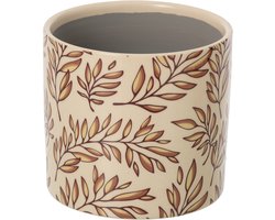 J-Line Bloempot met bladeren - keramiek - ecru/bruin - large