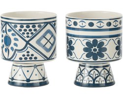 J-Line bloempot Mykonos - keramiek - blauw - small - 2 stuks - Ø 10.7 cm