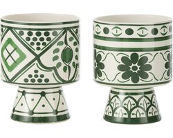 J-Line bloempot Mykonos - keramiek - groen - medium - 2 stuks - Ø 13.5 cm