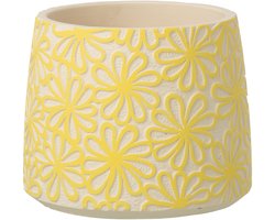 J-Line bloempot Rond Bloemen - cement - geel - large