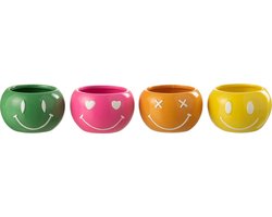J-Line bloempot Smiley - porselein - mix - small - 4 stuks - Ø 11.5 cm