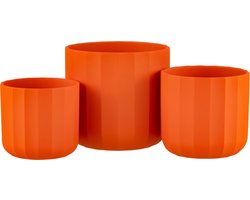 J-Line bloempot Summer - keramiek - oranje - large - 2 stuks - Ø 18.5 cm
