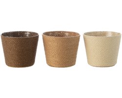 J-Line bloempot Touwtjes - papier - creme/naturel/bruin - extra small - 3 st. - Ø 11.5 cm