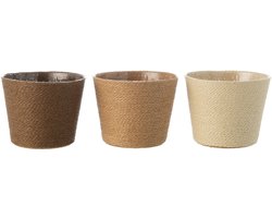 J-Line bloempot Touwtjes - papier - creme/naturel/bruin - small - 3 stuks - Ø 13.5 cm