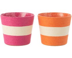 J-Line bloempot Touwtjes - papier - roze/oranje - large - 2 stuks - Ø 17.5 cm