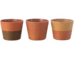 J-Line bloempot Touwtjes - papier - terracotta/oker/bruin - extra small - 3 st. - Ø 11.5 cm