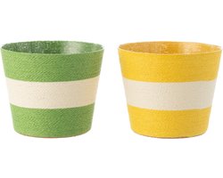 J-Line bloempot Touwtjes Streep - papier - geel/groen - extra large - 2 stuks - Ø 21.5 cm