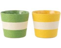 J-Line bloempot Touwtjes Streep - papier - geel/groen - large - 2 st. - Ø 17.5 cm