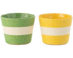 J-Line bloempot Touwtjes Streep - papier - geel/groen - small - 2 st. - Ø 13.5 cm