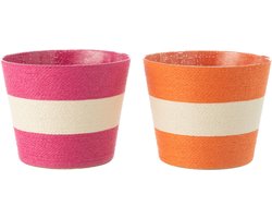 J-Line bloempot Touwtjes Streep - papier - roze/oranje - extra large - 2 st. - Ø 21.5 cm
