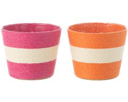 J-Line bloempot Touwtjes Streep - papier - roze/oranje - extra small - 2 st. - Ø 11.5 cm