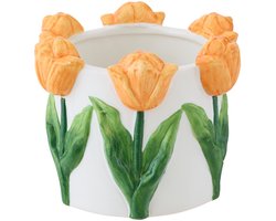 J-Line bloempot Tulp - keramiek - wit/oranje - small