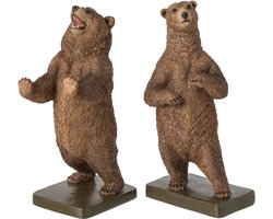 J-Line Boekensteunen beer - polyresin - bruin - set van 2