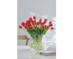 J-Line boeket Tulpen 5 stuks - kunststof - koraal/roze - medium