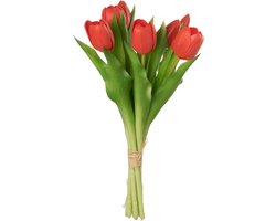 J-Line boeket Tulpen 7 stuks - kunststof - koraal/roze - small