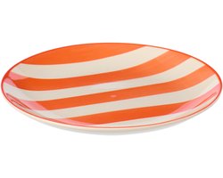 J-Line bord Dessert Gestreept - keramiek - oranje/wit - 6 stuks