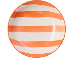J-Line bord Diep Gestreept - keramiek - oranje/wit - 6 stuks